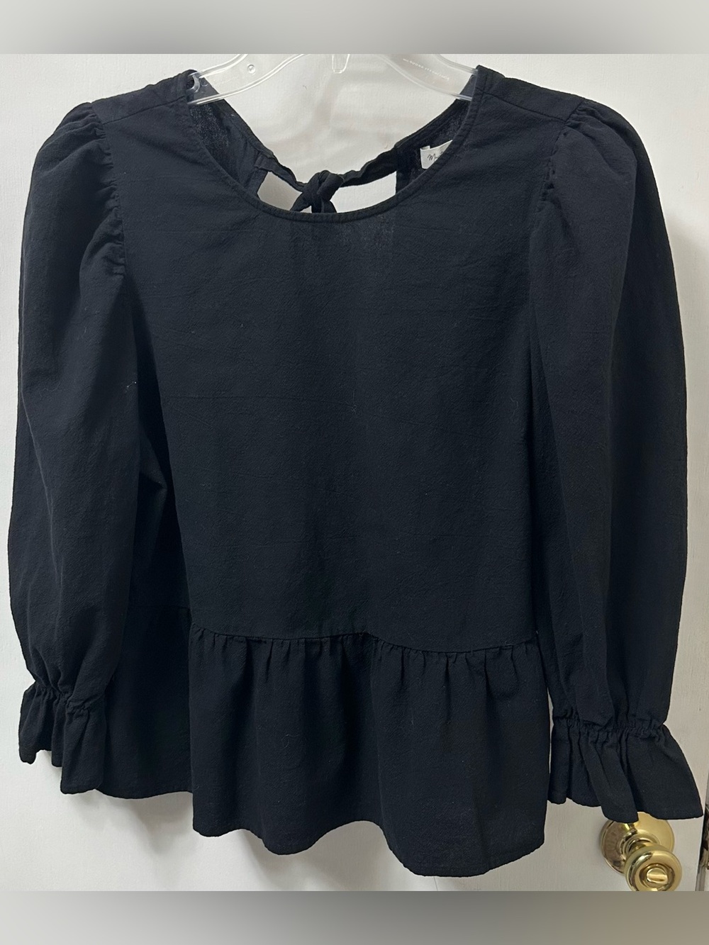 Mustard Seed Black Long-Sleeve Peplum Top